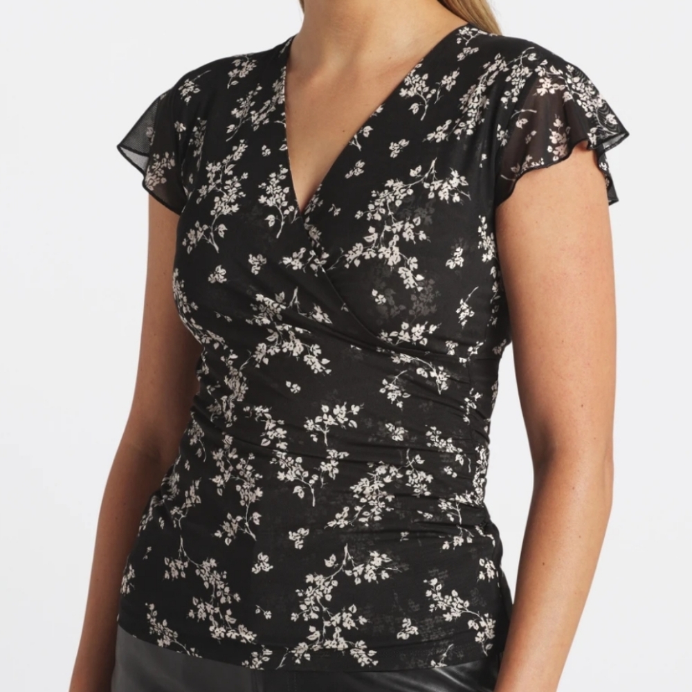 41 Hawthorn Flutter Sleeve Mesh Wrap Top
